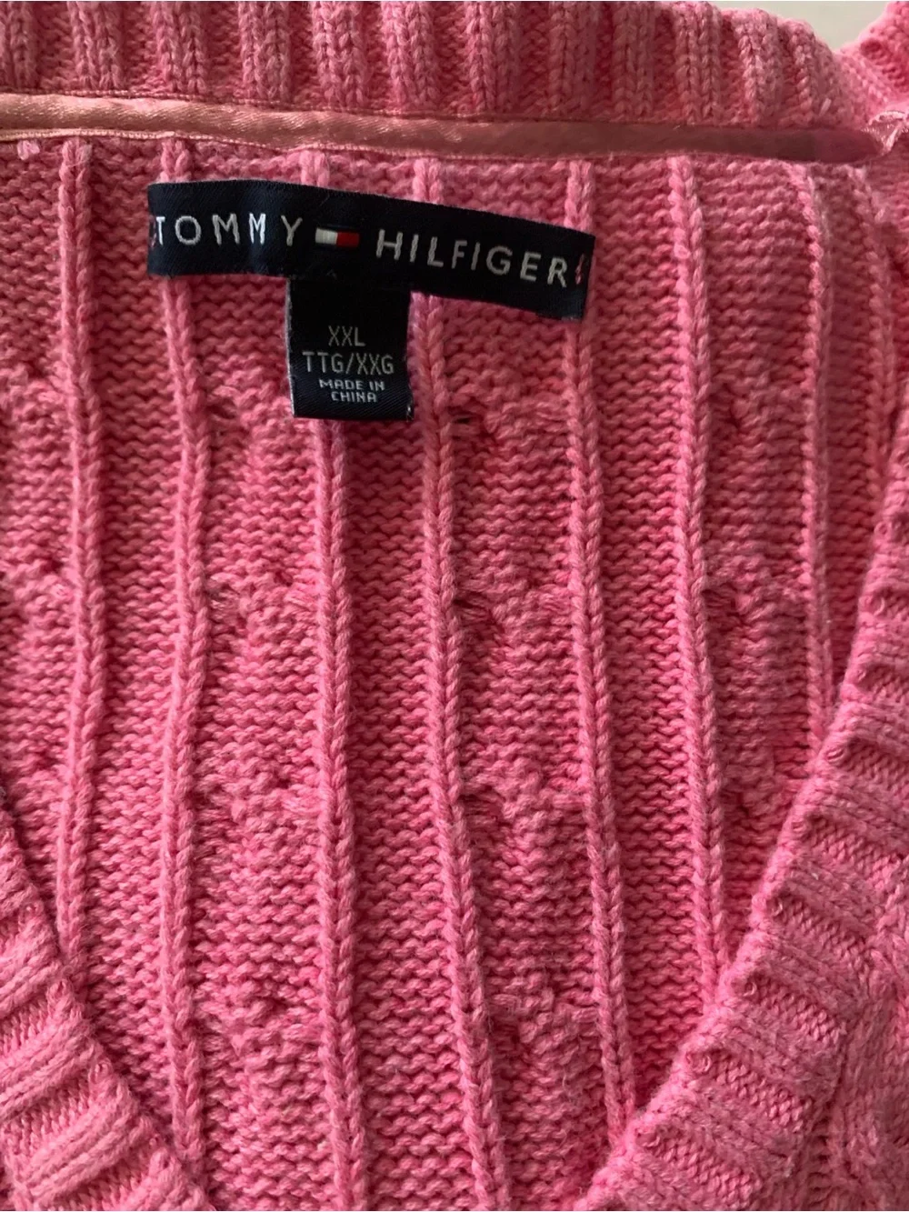 Tommy Hilfiger Sweater Women Pink Cable Knit V-Neck Long Sleeve Size XXL
